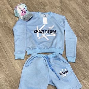 KZ denim sweater and shorts